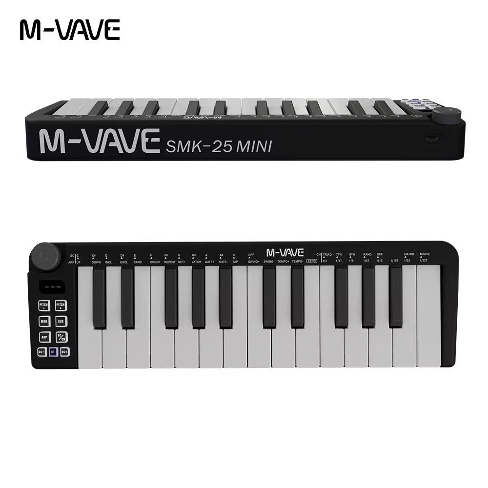 Smk-25Mini MIDI Keyboard Rechargeable 25-Key MIDI Control Keyboard Instrument Mini Portable USB Keyboard MIDI Controller