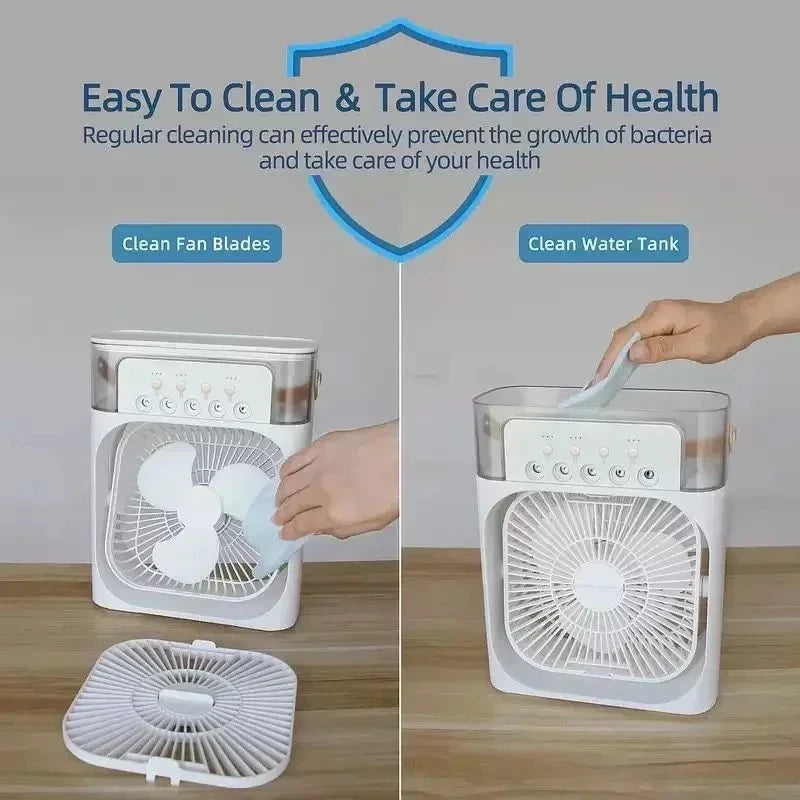 Portable Fan Air Conditioners USB Electric Fan Air Cooler LED Night Light Water Mist Fun 3 in 1 Air Humidifier for Home
